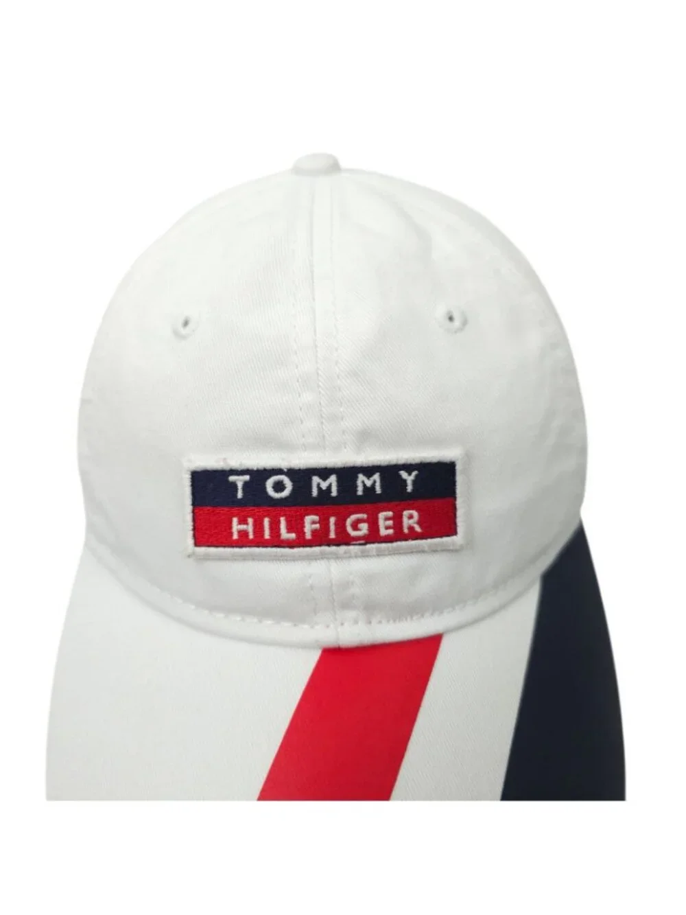Tommy Hilfiger Flag Logo Patch Striped Baseball Cap White Dad Hat Strapback